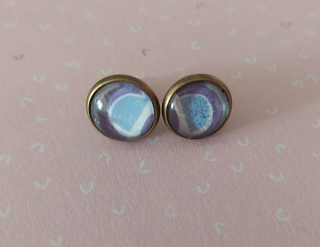 Boucles d'oreille Cabochon violet et bleu