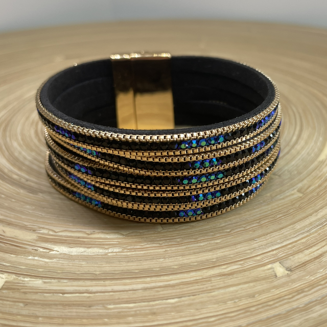 Multi Strand Black &amp; Blue Stone Sparkle Wrap Bracelet