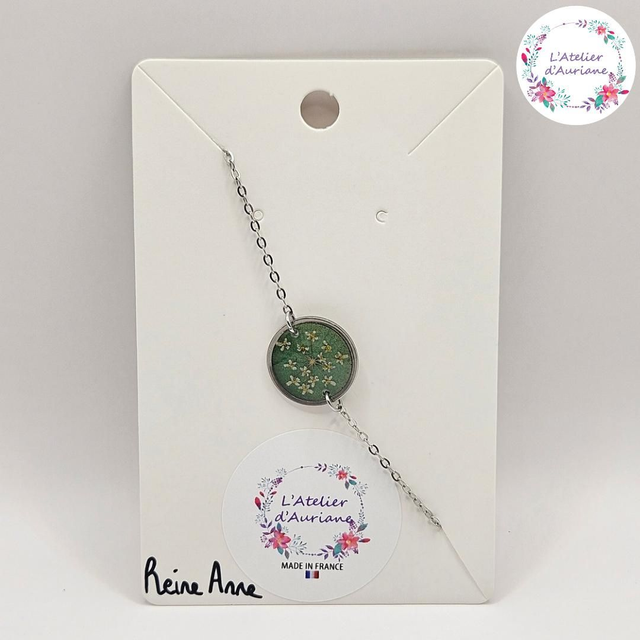 Bracelet "Reine Anne vert" argenté