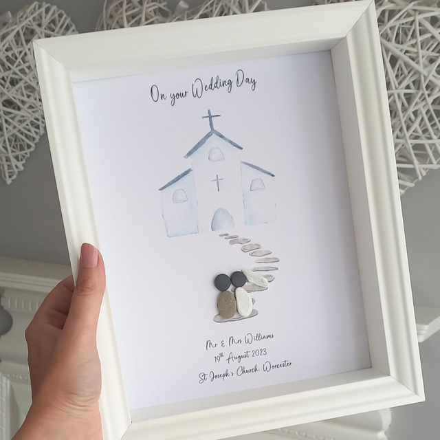 Personalised church wedding pebble picture 