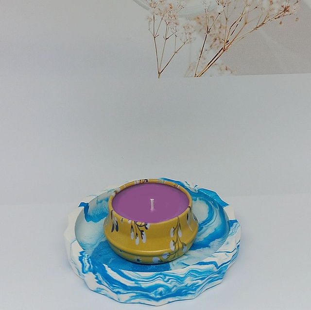 Coupelle/Soucoupe en Jesmonite bleu et blanche, Création Fait de mes Mains