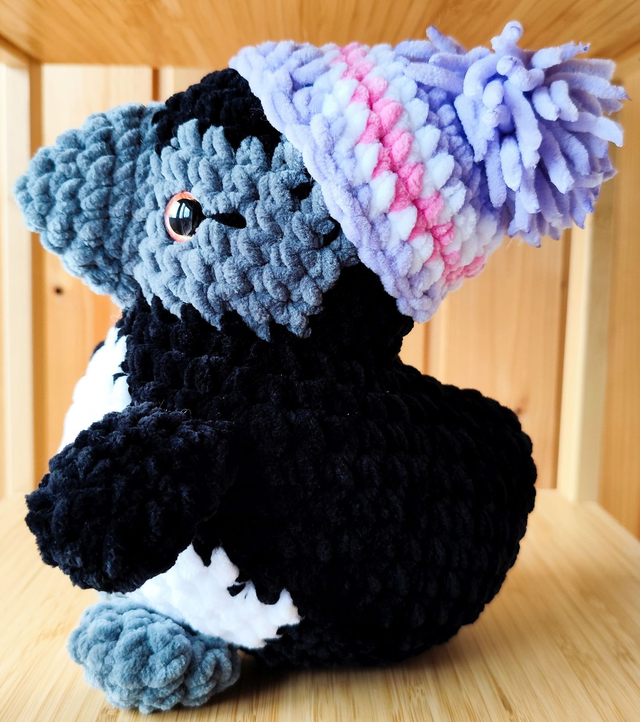 Lundi the extra large size baby puffin with Icelandic hat,  (made from chenille yarn)
