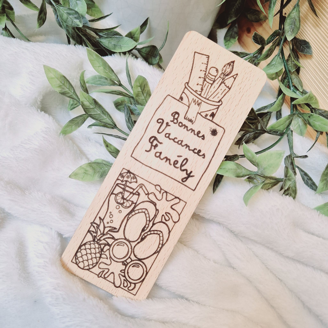 Marque-page en Bois Massif - Hêtre - Modèle &quot;Bonnes Vacances&quot;