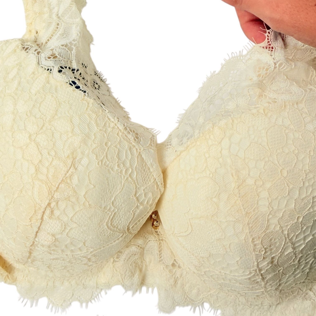 Cream/ butter yellow lace halter style Japanese Bra + Underwear Set UK 32DD