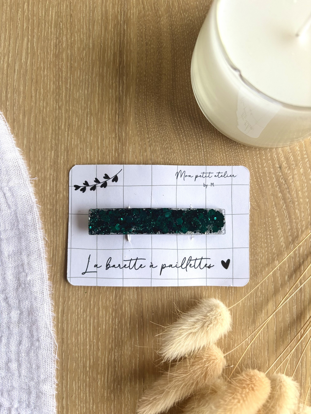 La barette à paillettes - Vert foncé