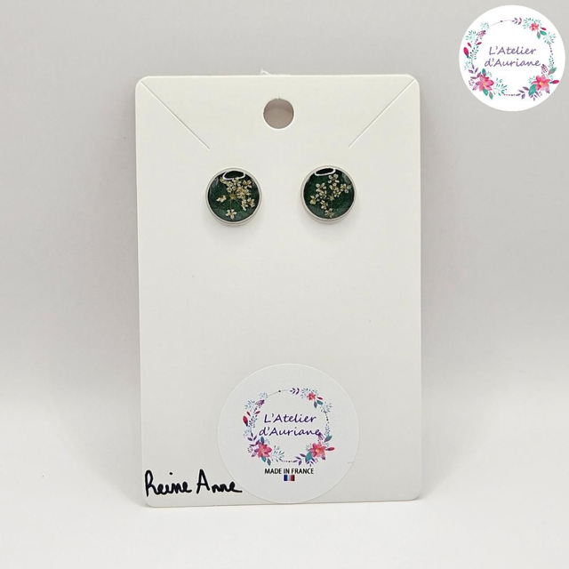Puces d'oreilles "Reine Anne vertes" argentées