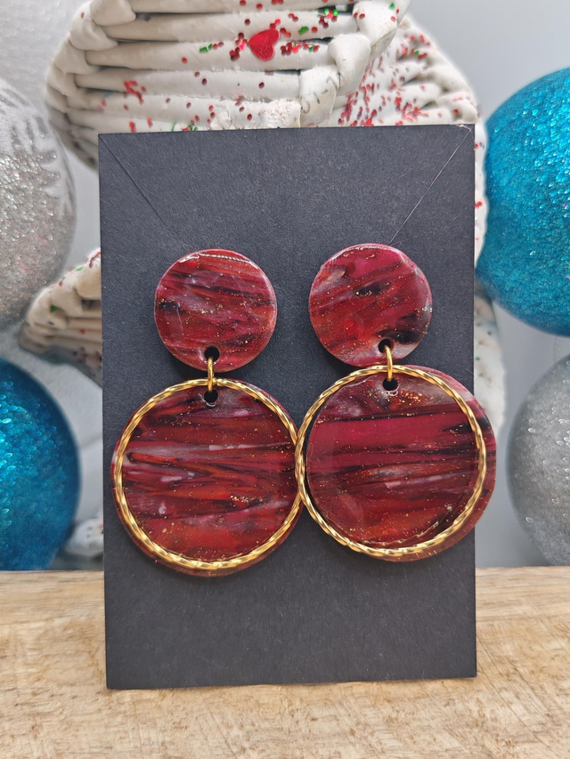 Boucles uniques marbrées Rouge Noir 