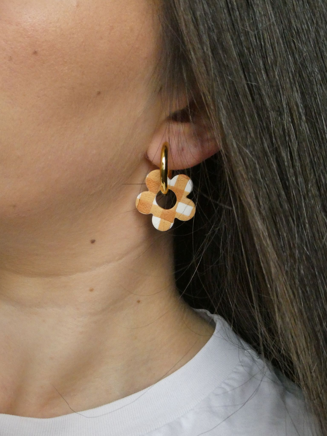 Créoles Fleur vichy marron