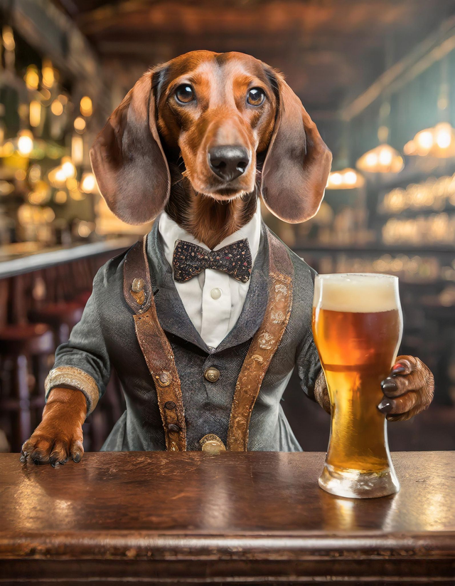 Dachshund at the Bar Framed Canvas