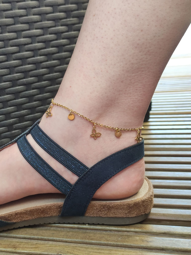 Bracelet cheville acier inoxydable &quot;Papillons doré&quot;