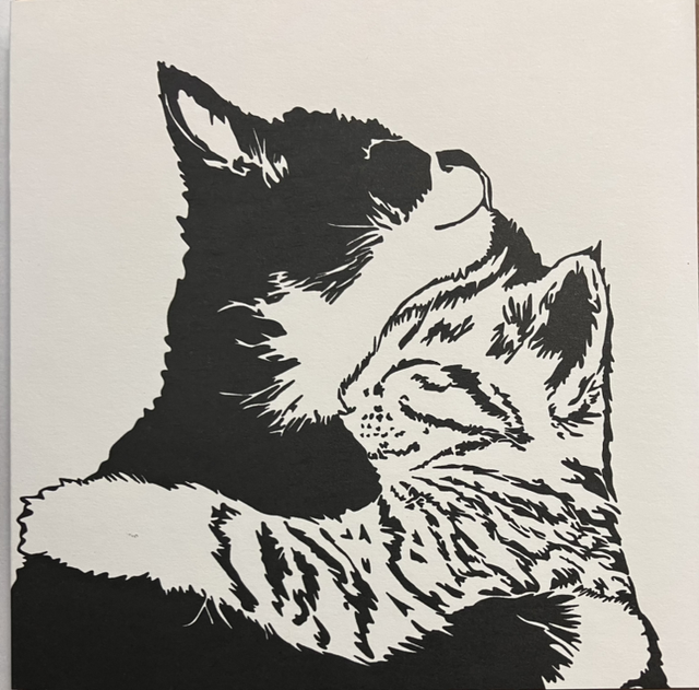 Traditional Letterpress Cats &amp; Dogs Cat Cuddle Time