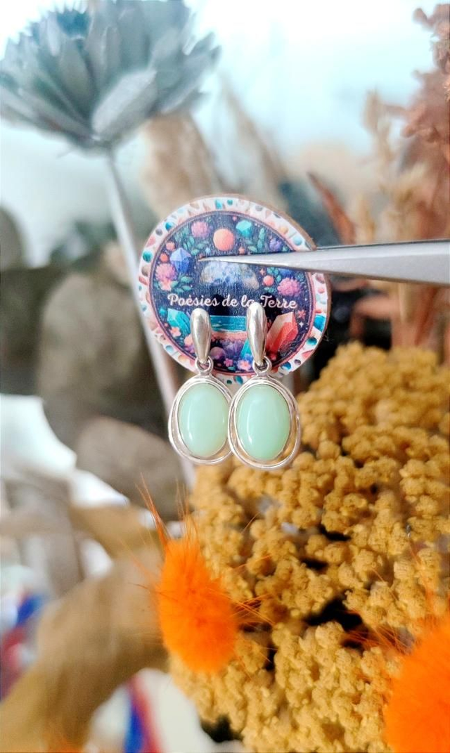 opale verte commune ~ boucles d'oreilles argent 925