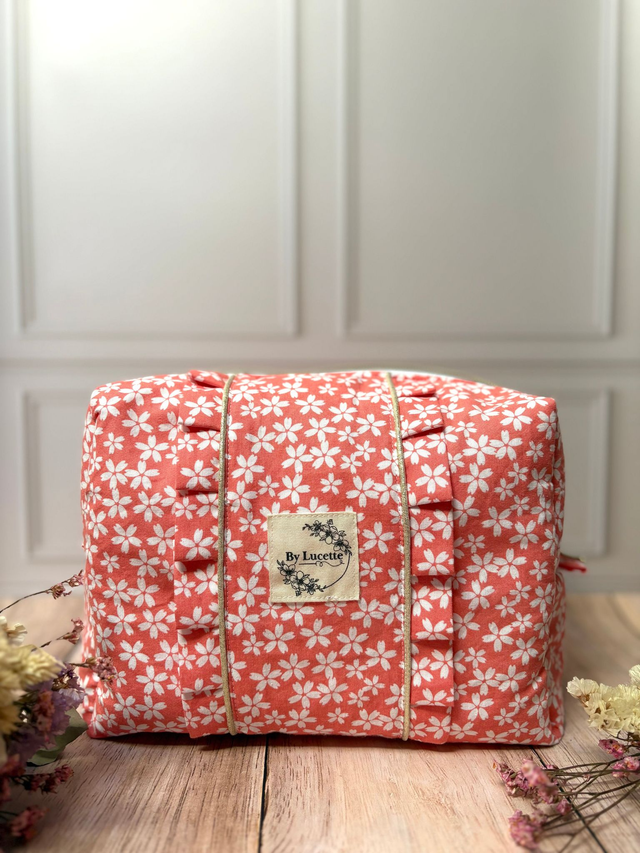 Trousse à volants Fleurs corail