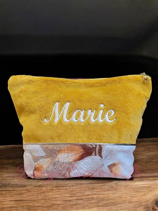 Trousse de toilette Moutarde et fleur beige