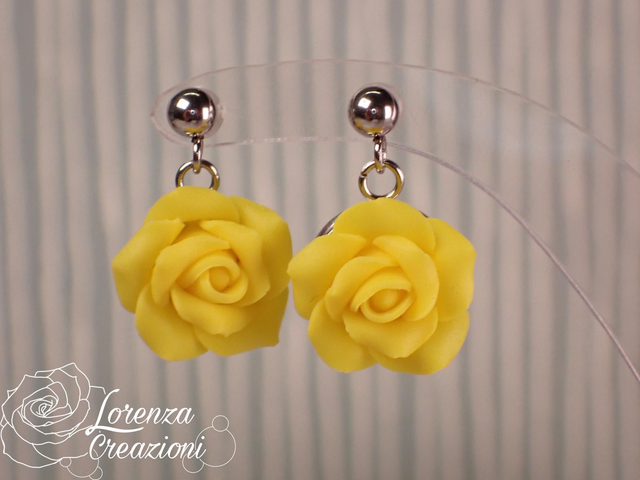 Orecchini pendenti rose giallo limone