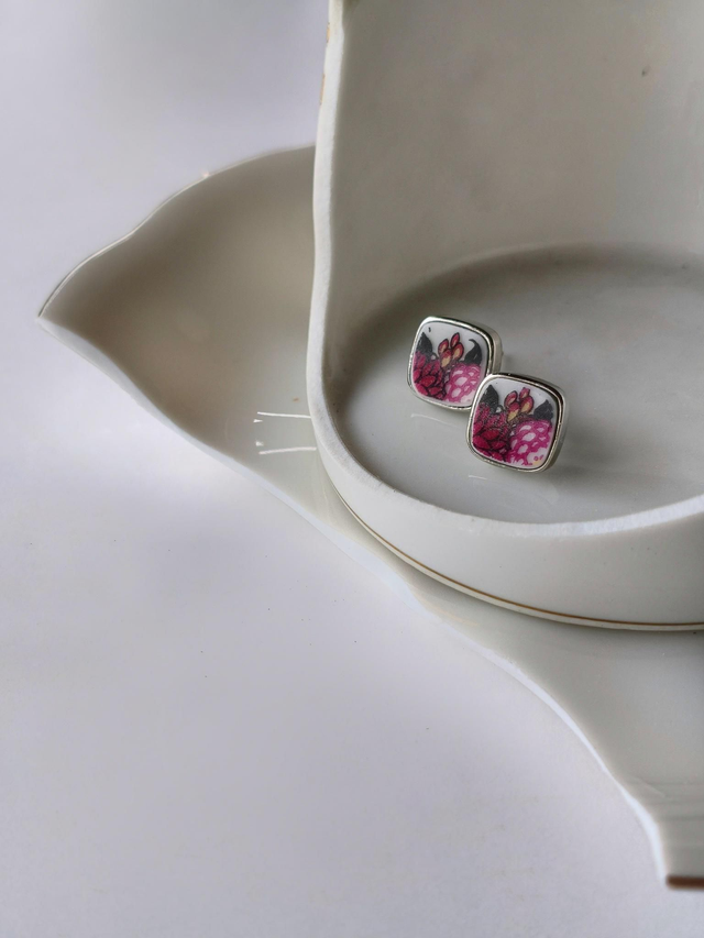 Boucles d&#039;oreilles carrées - porcelaine - Limoges - no.1