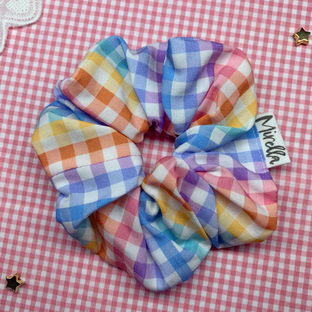 Rainbow Check Scrunchie 