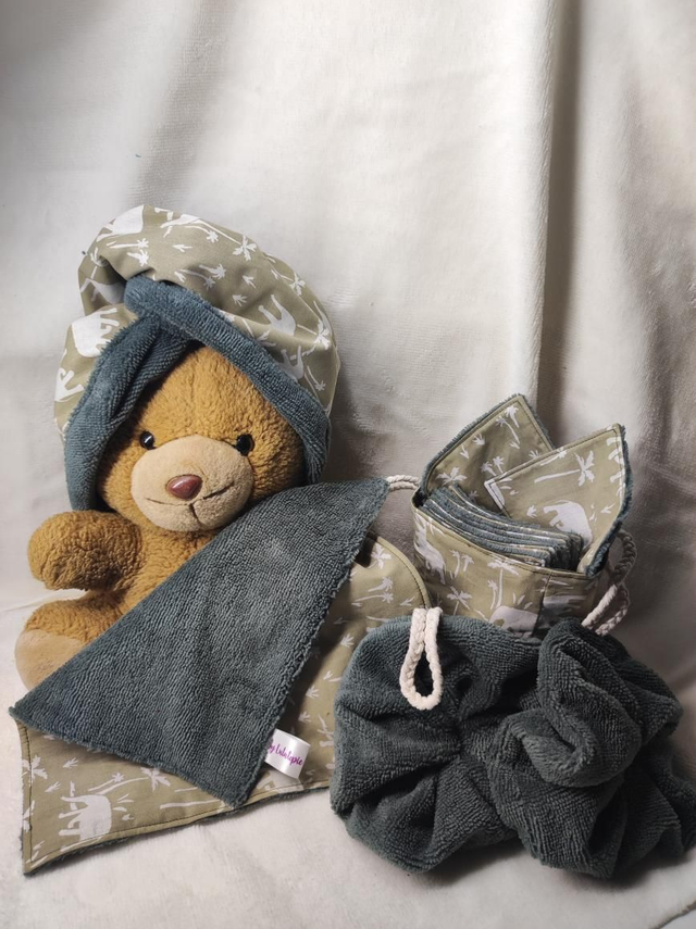 Ensemble visage et douche éléphants kaki