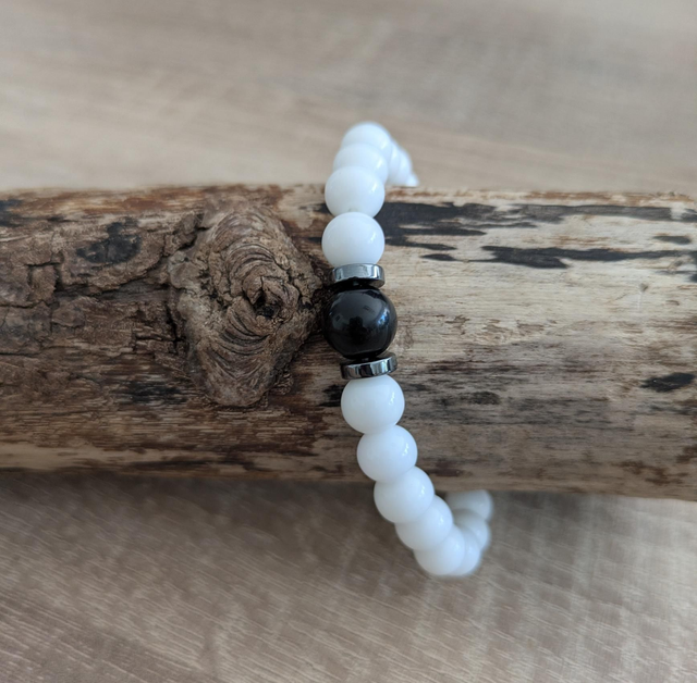 Obsidienne/Agate blanche/Hématite 