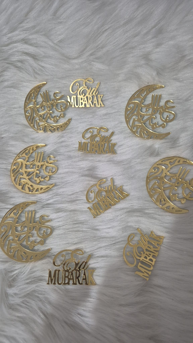 Lot de 10 Cupcake toppers Eid mubarak en acrylique or clair 