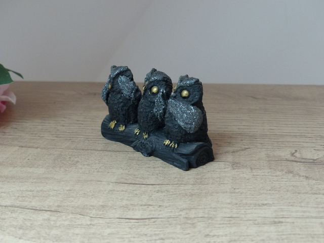 Statuette trois chouettes sages hiboux en pierre de lave, sculptures en pierre, ne dit pas le mal, n'entend pas le mal, ne voit pas le mal