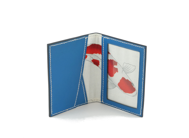 Porte-Cartes MADO Bleu vif avec doublure tissu japonais motif carpes