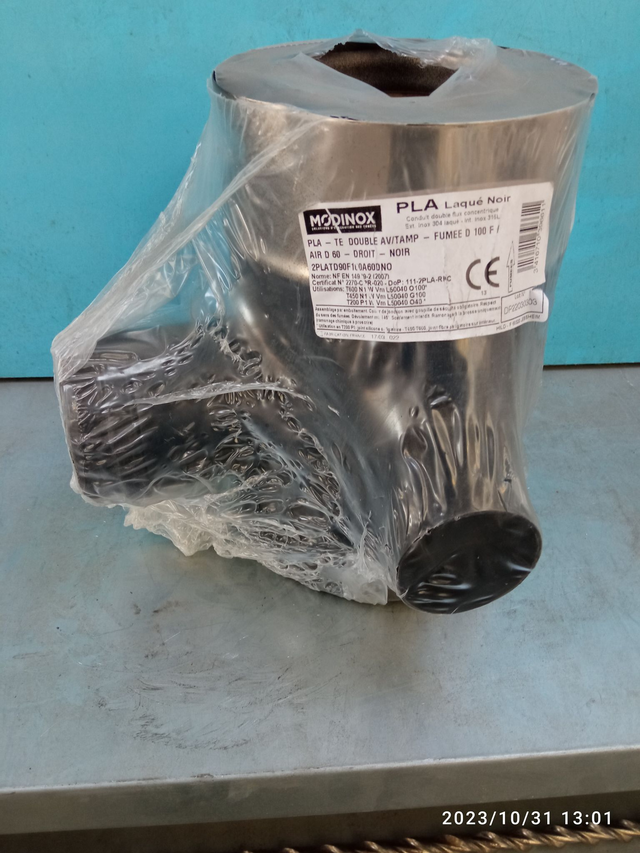 Pla - Té Double Avec Tampon - Fumée D 100 F  Air D 60 - Droit - Noir