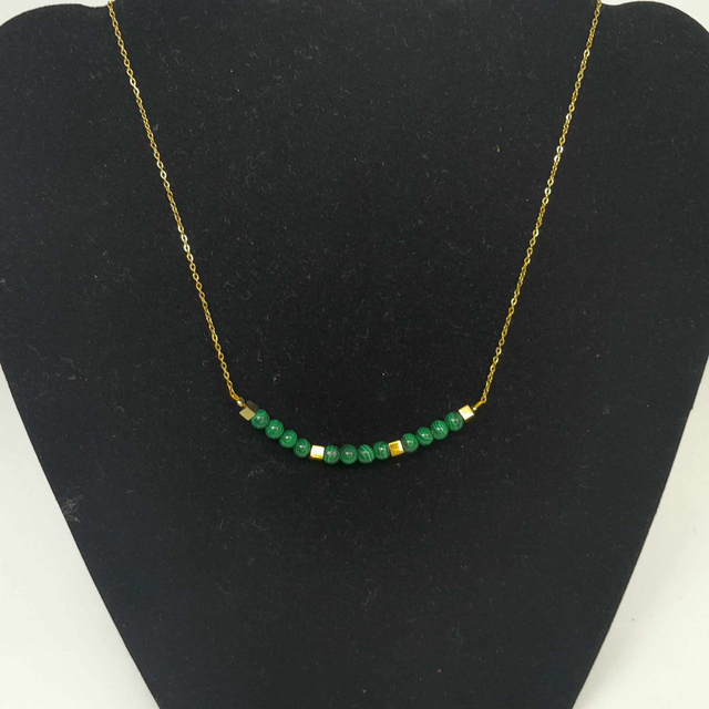 Collier malachite finesse acier or inoxydable