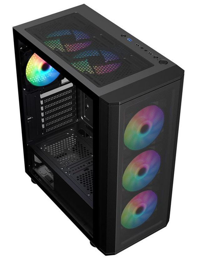 CiT Air Max Airflow Black ATX Gaming Case, Mesh Front, Tempered Glass Side Panel 6 x ARGB Fans