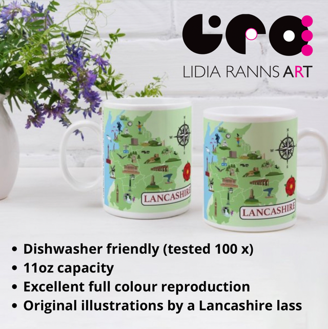Lancashire Landmarks Coffee Mugs - From Original Illustrations By Lidia Ranns