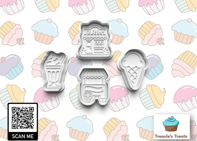 Ice Cream Parlour Theme Fondant/cookie stamps with cutters