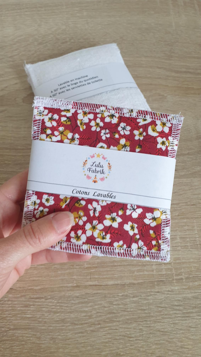 Lot de 7 cotons démaquillants FLEURI ROUGE
