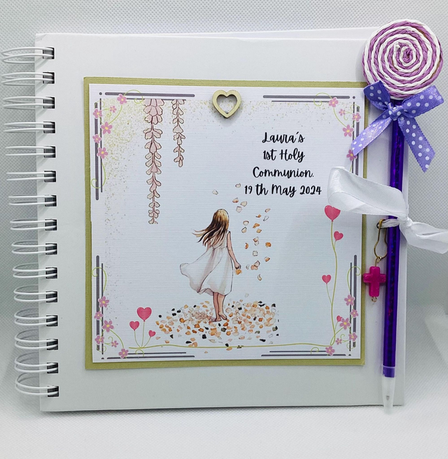Personalised First communion scrapbook album for girls. First Holy Communion and confirmation gift set. 