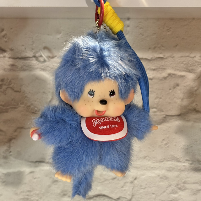 Monchichi Character plush pendant keychain in BLUE