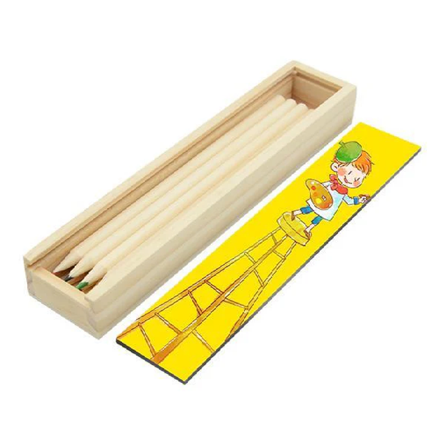 Wooden Pencil case with pencils