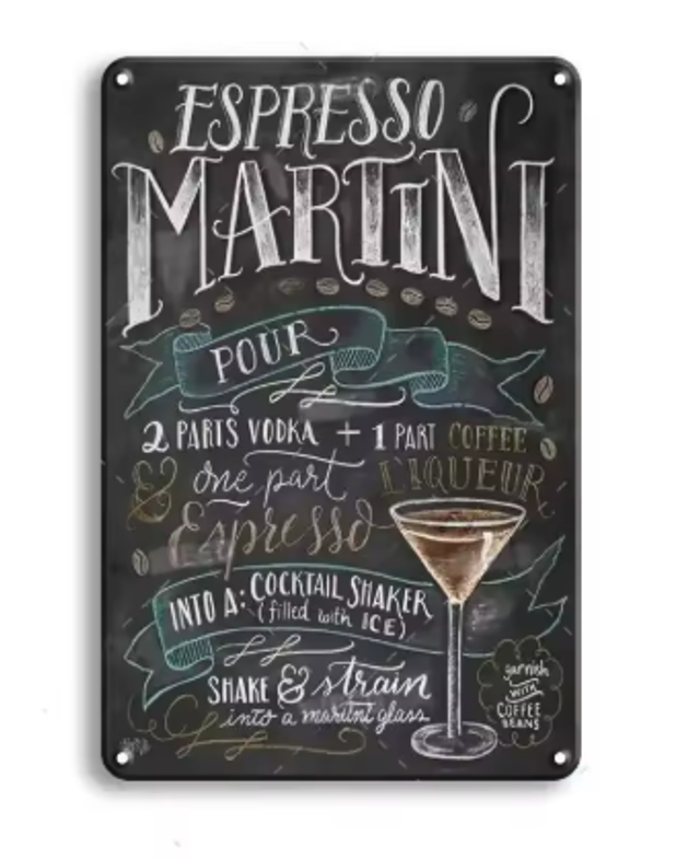 Vintage metalen bordjes Cocktails (30x20cm)