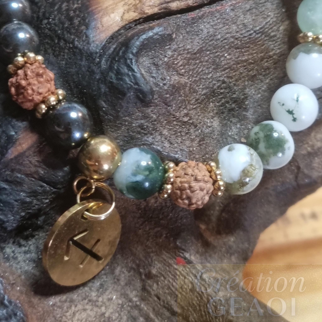 Agate arbre, rudraskha, aventurine verte et hématite non Magnétique 