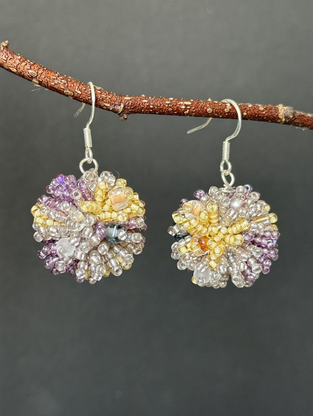 Large Ball Round Beaded Earrings, Statement Jewelry, Contemporary Art Geometric Accessory, Handmade Earrings