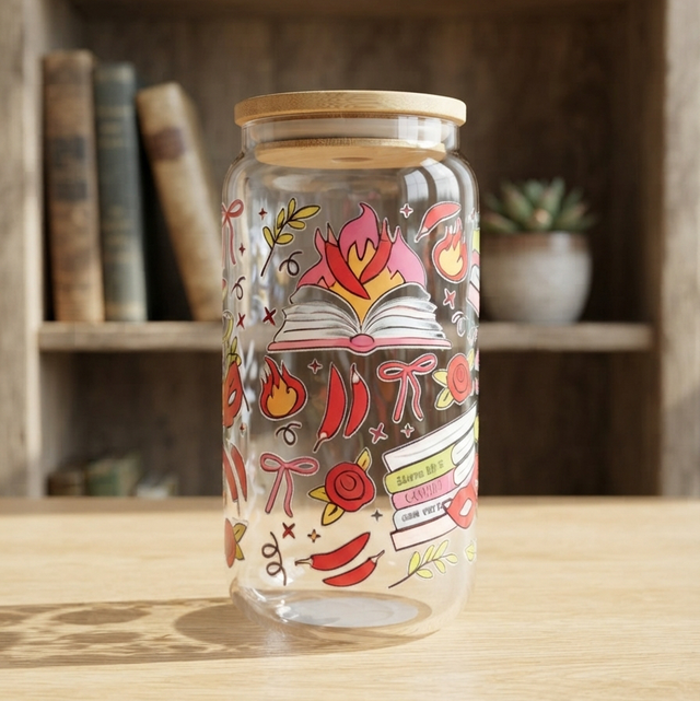 16oz Glass Cups (Bookish)