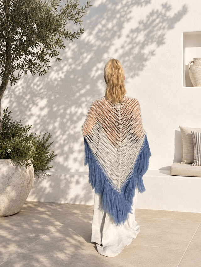 Chal mohair/seda hueso - azul