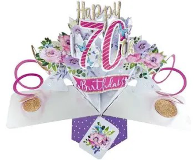 70th pop out birthday card female 