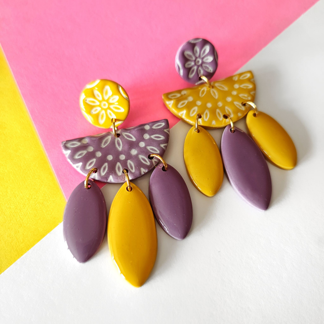 Pendientes FILIGRANA MORADO/MOSTAZA