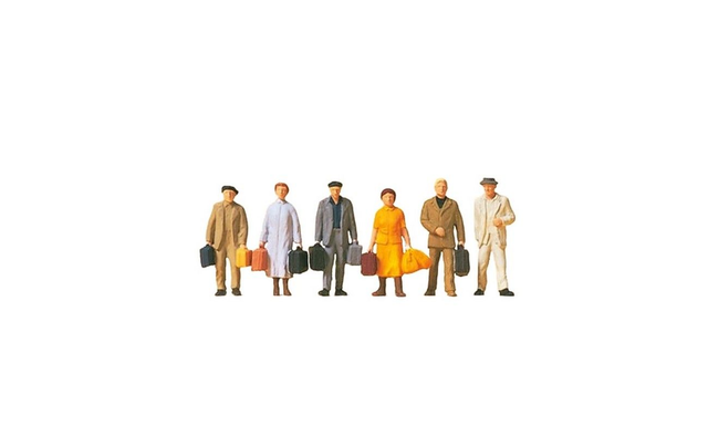 6 voyageurs avec valises preiser 14019 H0