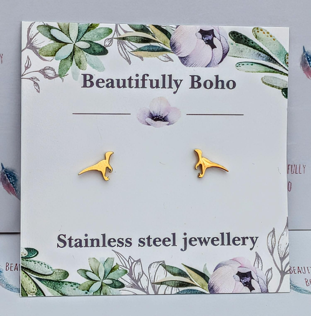 Gold Tone Plated Stainless Steel Dinosaur Studs