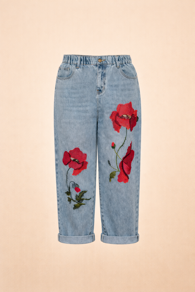 Jeans fiore rosso
