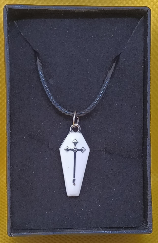 White Coffin With Cross Pendant Necklace.