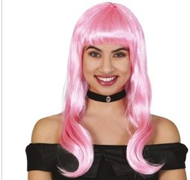 CARNEVALE , PARRUCCA ROSA LISCIA  LUNGA 