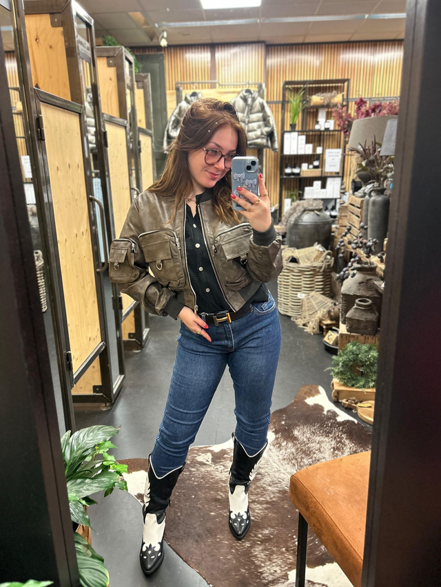 Bomber PU leer grijs