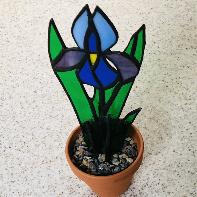 Stained Glass Iris freestanding in pot 
