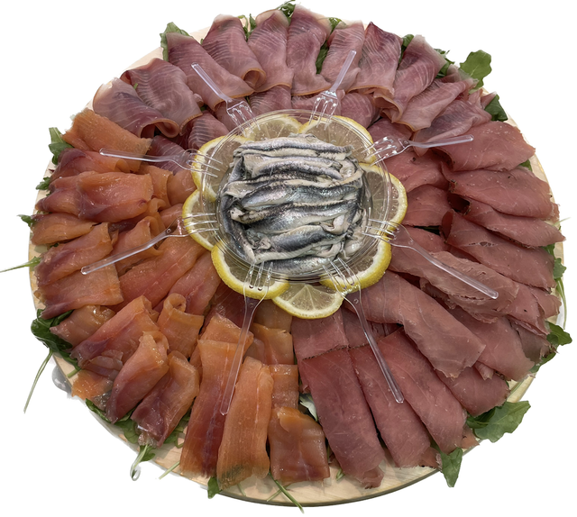 Tagliere Affumicati di Pesce 12 persone (Salmone ORKNEY Pesce Spada Bresaola di Tonno di Rosso  Alici Marinate)